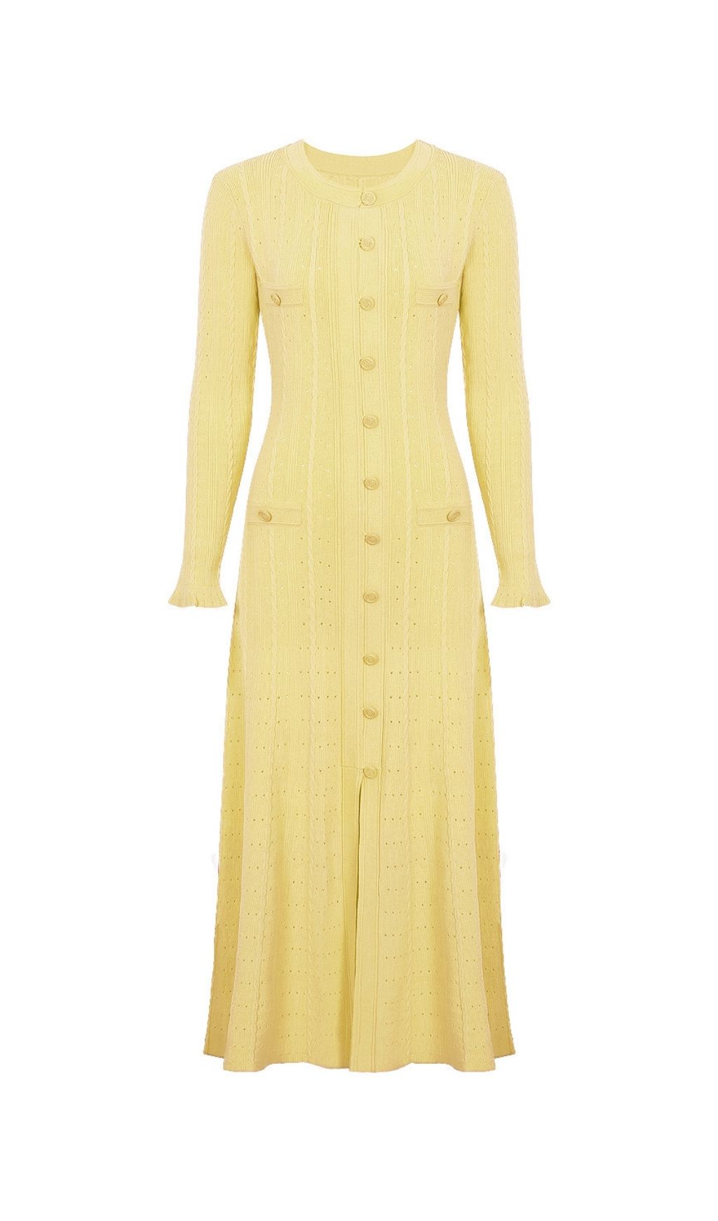 Fashionslee Women Kilenya Yellow Knit Long Sleeve Midi Dress