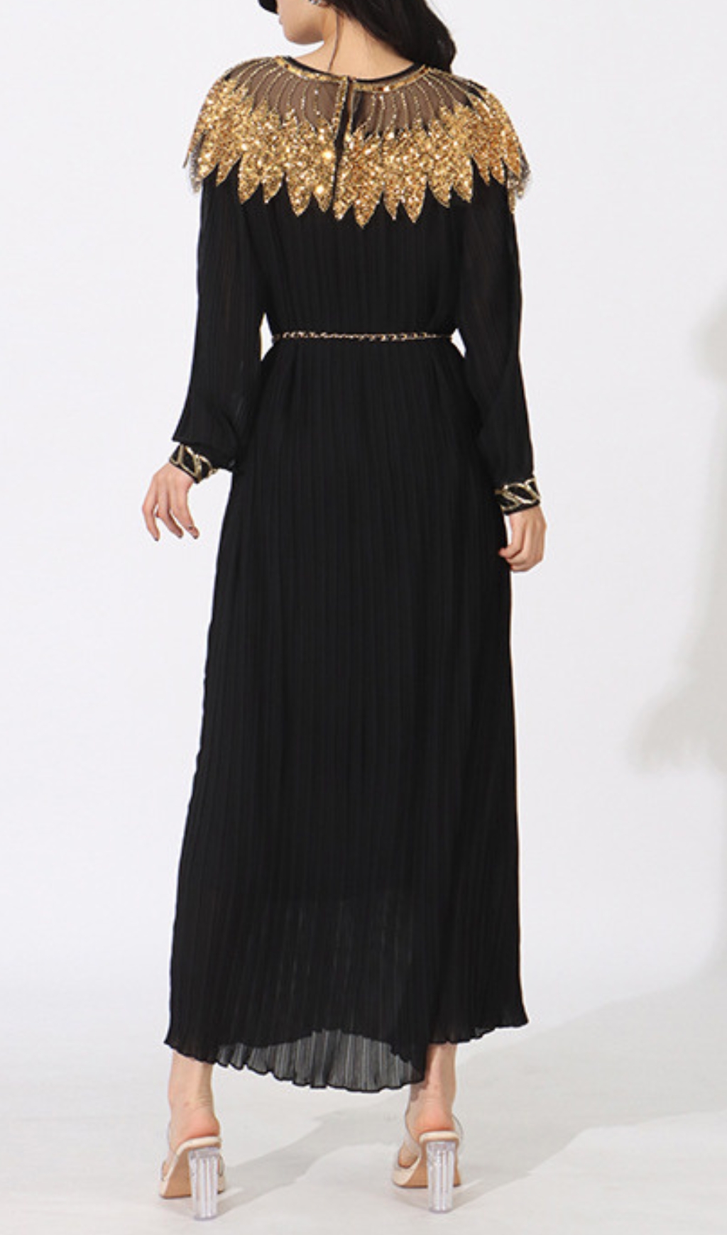 Fashionslee Women Emiliya Black Sequin Long Sleeve Maxi Dress