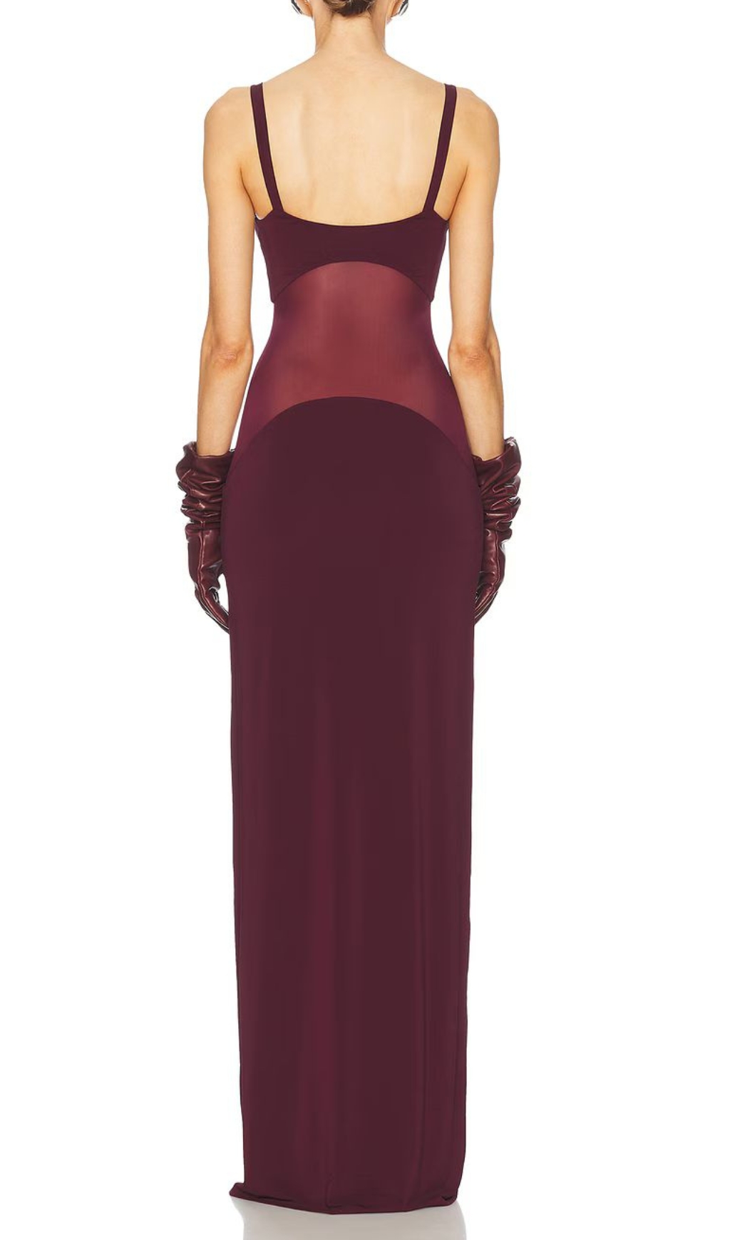 Fashionslee Women Mesh Insert Maxi Dress Burgundy