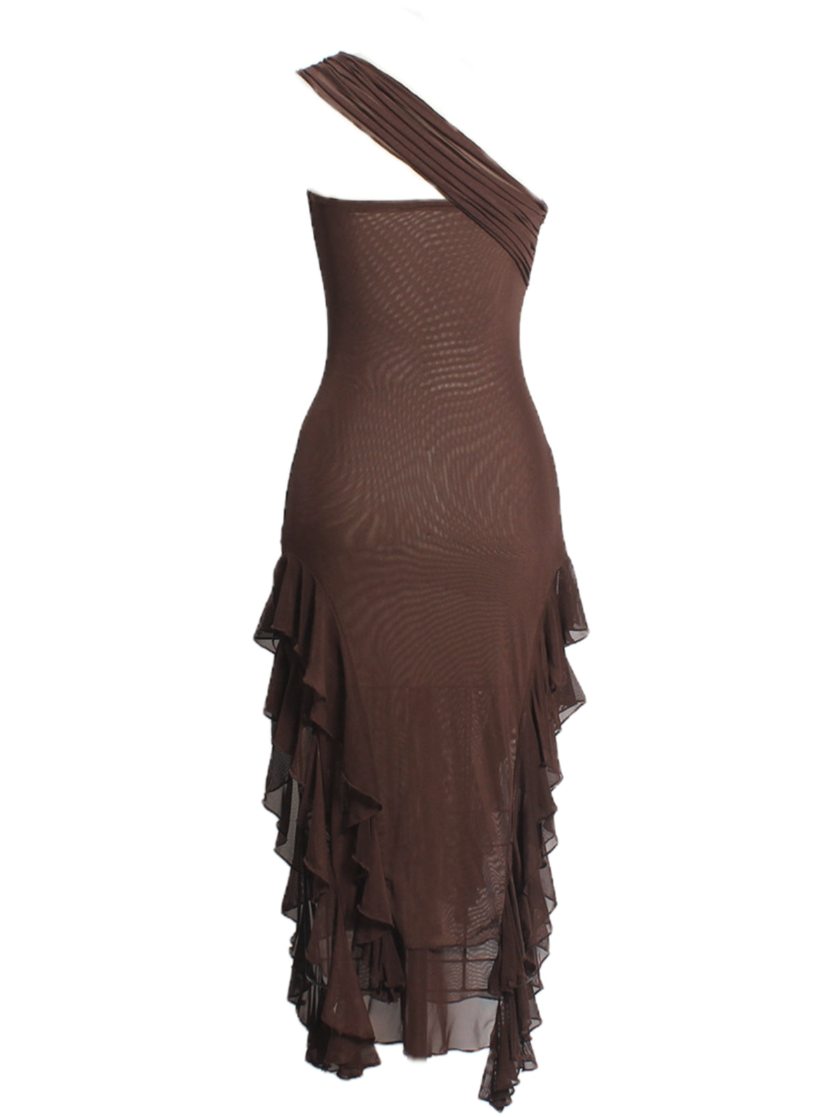 VINTAGE ASYMMETRIC SHEER RUFFLE DRESS - OWNCI VINTAGE ASYMMETRIC SHEER RUFFLE DRESS - OWNCI
