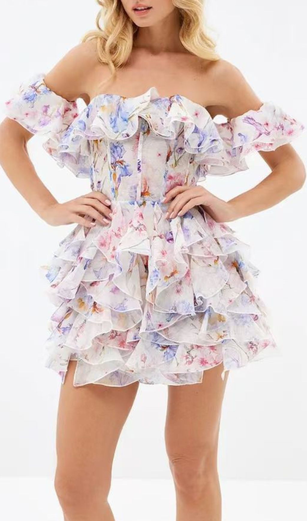 Fashionslee Women Gleb Printed Off-Shoulder Corset Mini Dress