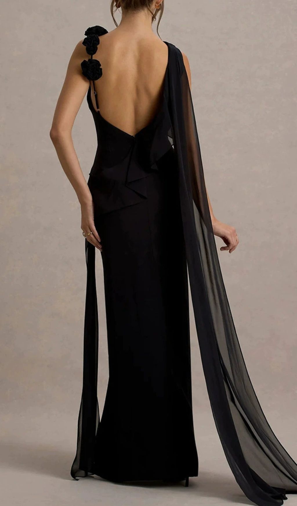 Fashionslee Women Ivette Black Flower Mesh Maxi Dress