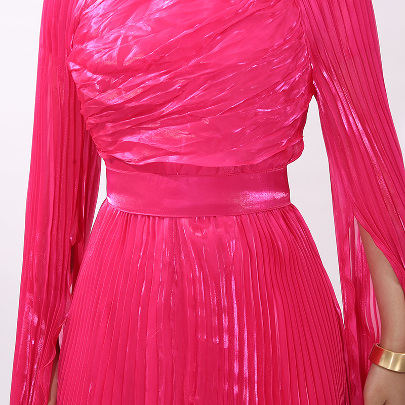 Fashionslee Women Hodaya Pleated Long Sleeve Maxi Dress