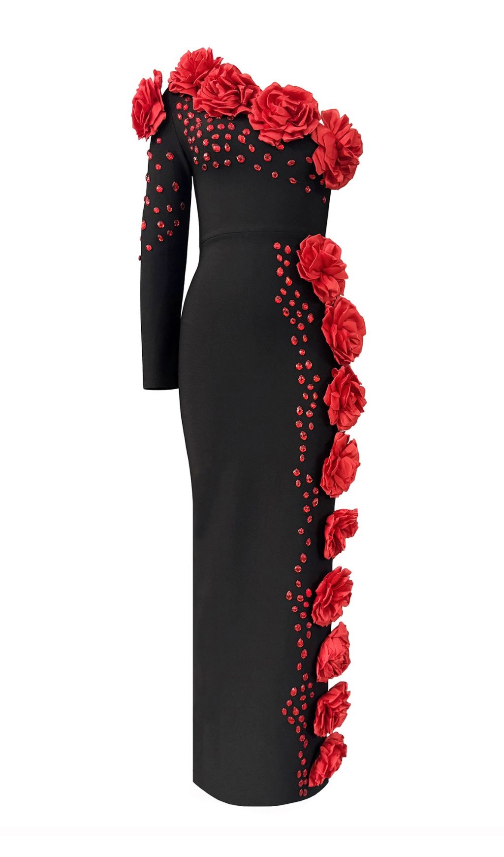 Fashionslee Women Giorgia Black Flower One-Shoulder Maxi Dress