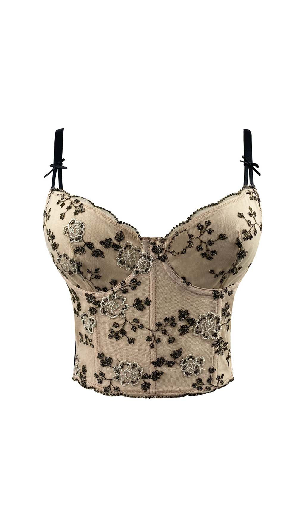 Fashionslee Women Corset Floral Cropped Top In Gray
