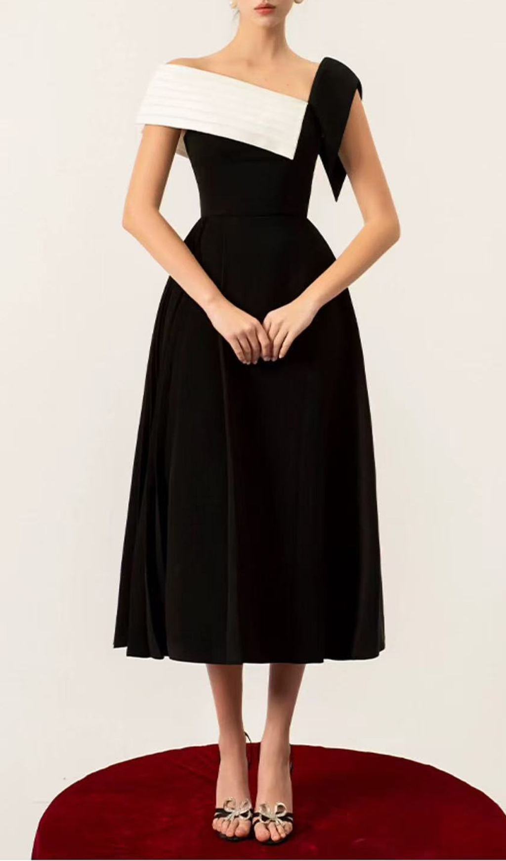 Fashionslee Women Damia Skew Collar Midi Dress