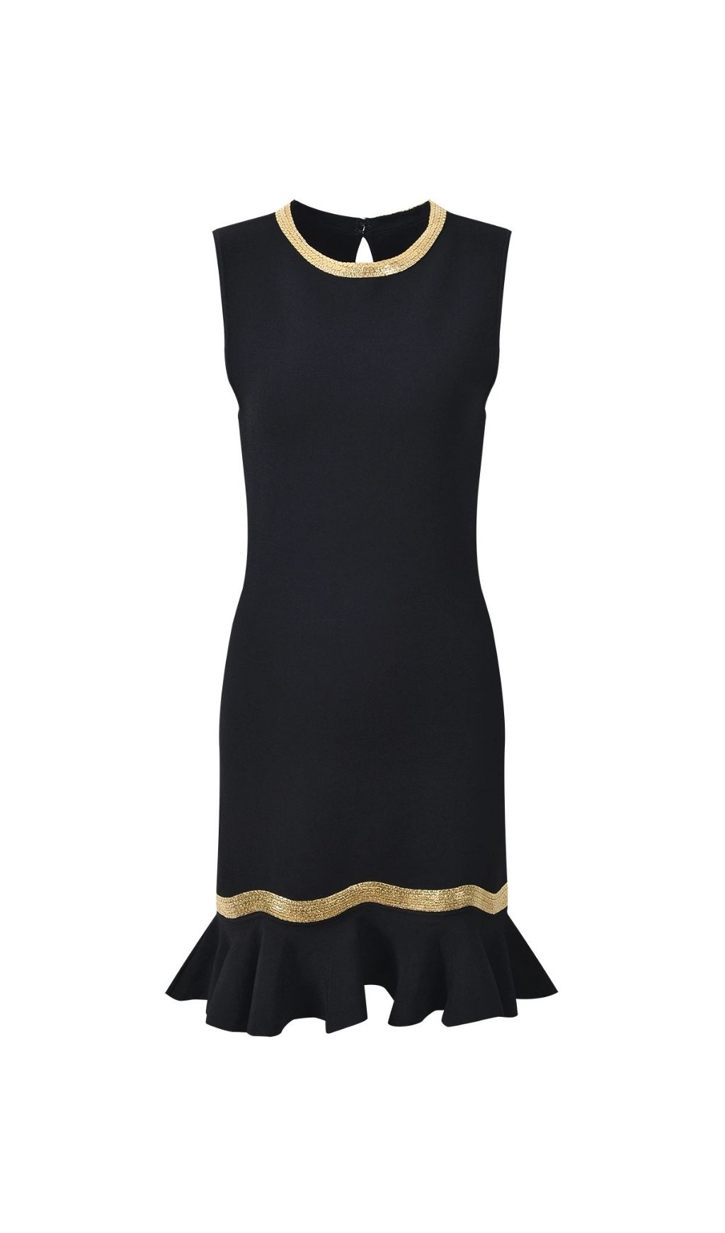 7c184efaf57075129e9d84ba643044e9.jpg Fashionslee Women Ophira Metal Chain Trim Knit Short Dress