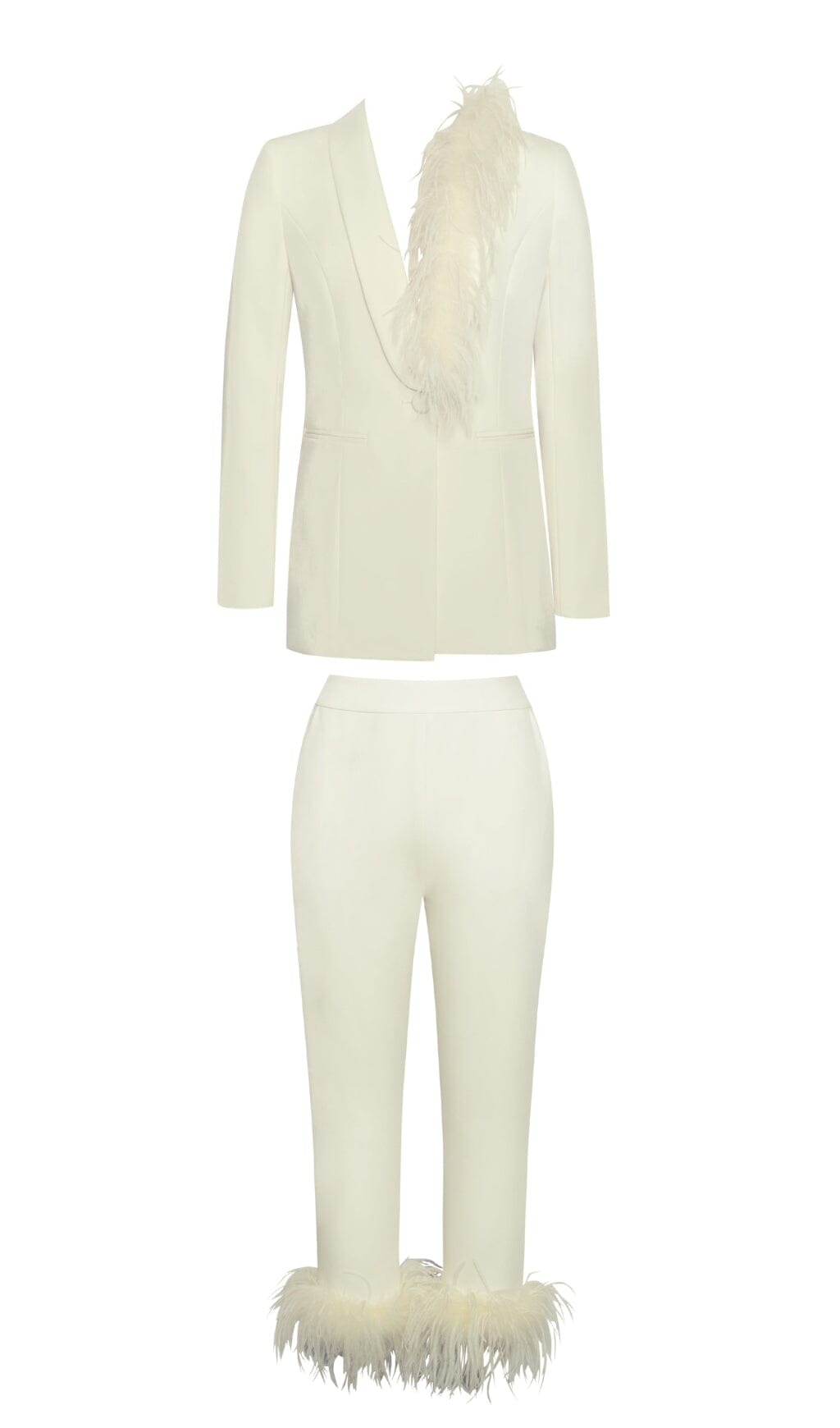 7c4560b08b9804404168b02014039ac8.jpeg Fashionslee Women Cream White Blazer Suit With Feather Trim