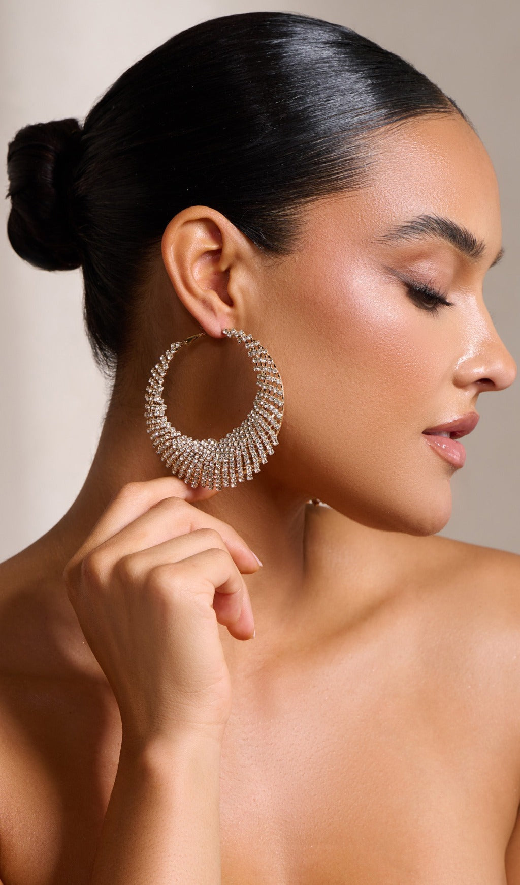 Fashionslee Women Gold Diamante Hoop Earrings