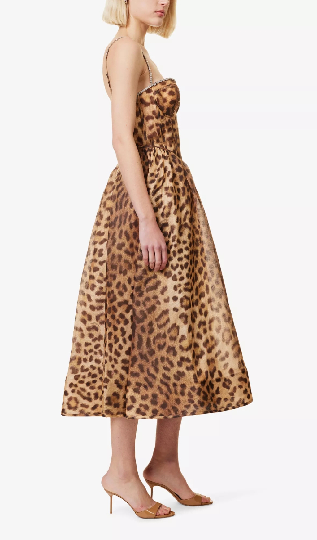 Fashionslee Women Animal Print Crystal Bustier A Line Midi Dress