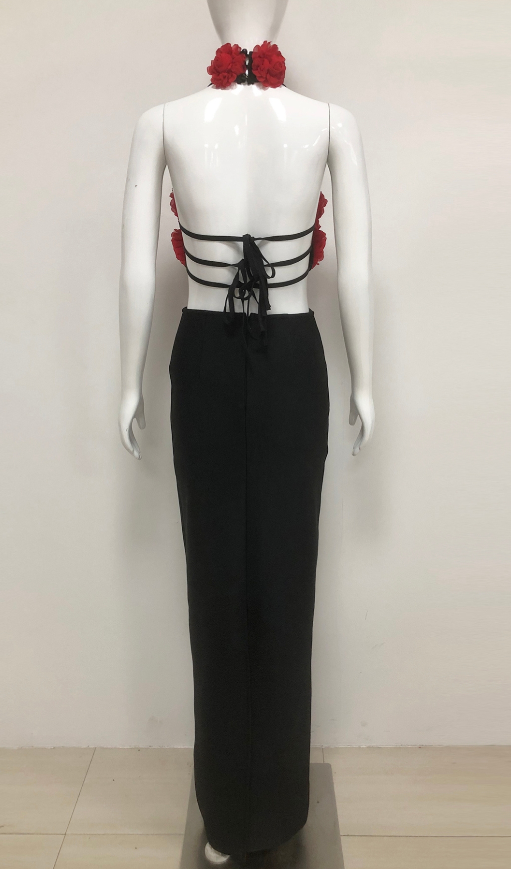 Fashionslee Women Eydie Black Halter Flower Bandage Maxi Dress