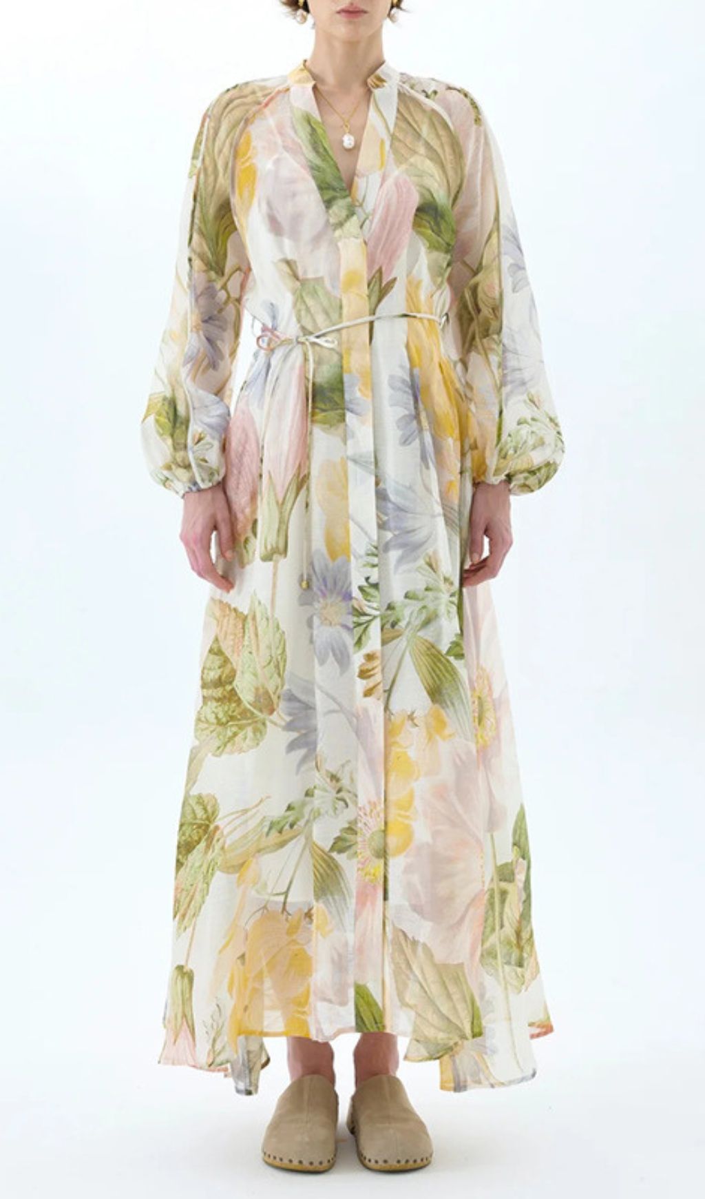 Fashionslee Women Ibis Floral Printed Long Sleeve Maxi Dress