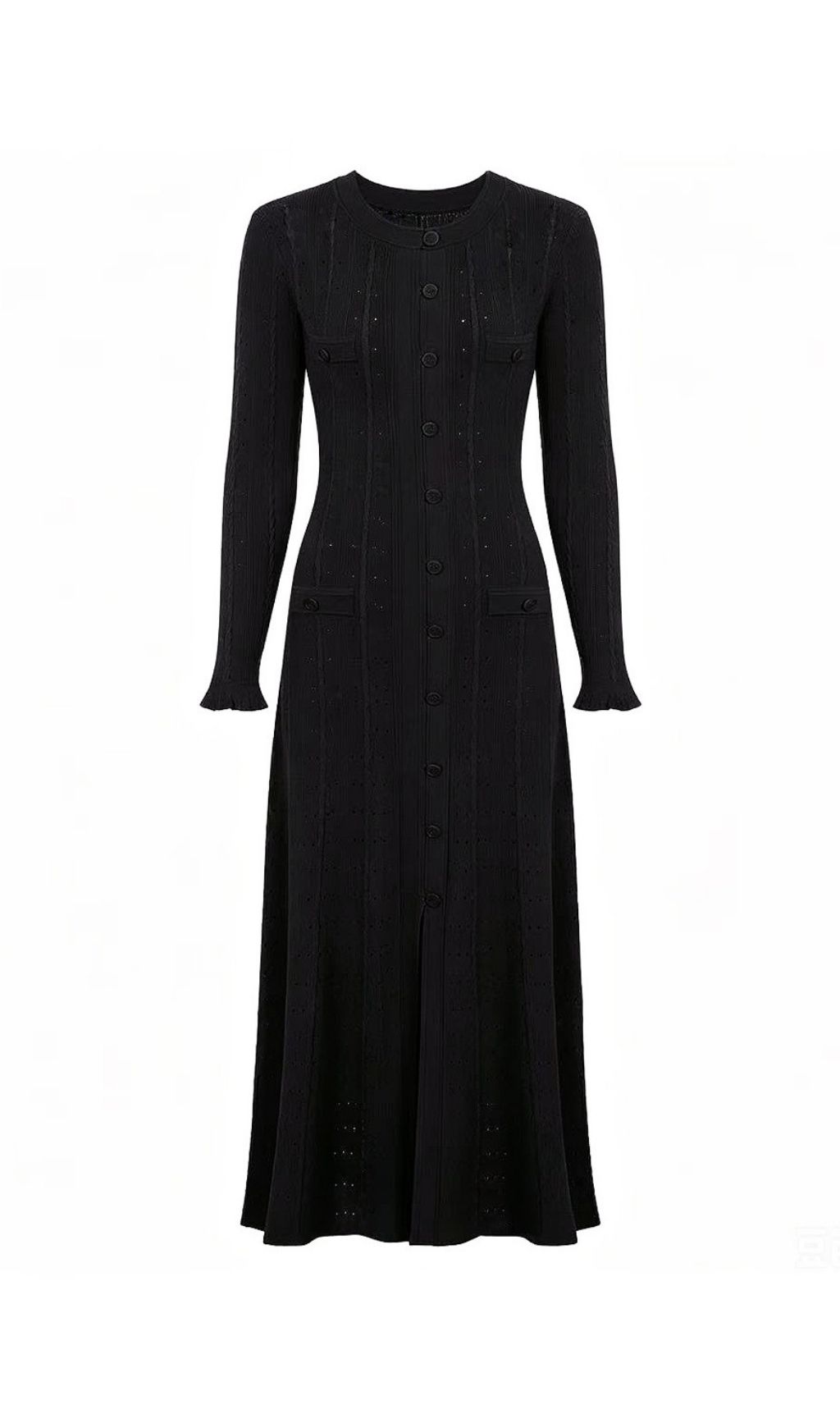 Fashionslee Women Kilenya Black Knit Long Sleeve Midi Dress