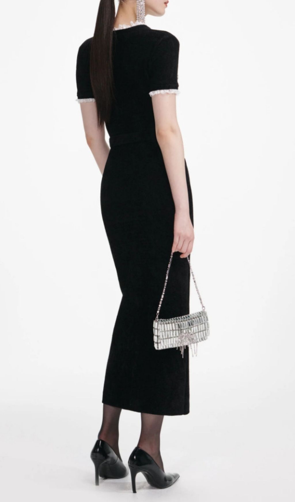 Fashionslee Women Karolyn Black Lace Trim Bandage Midi Dress