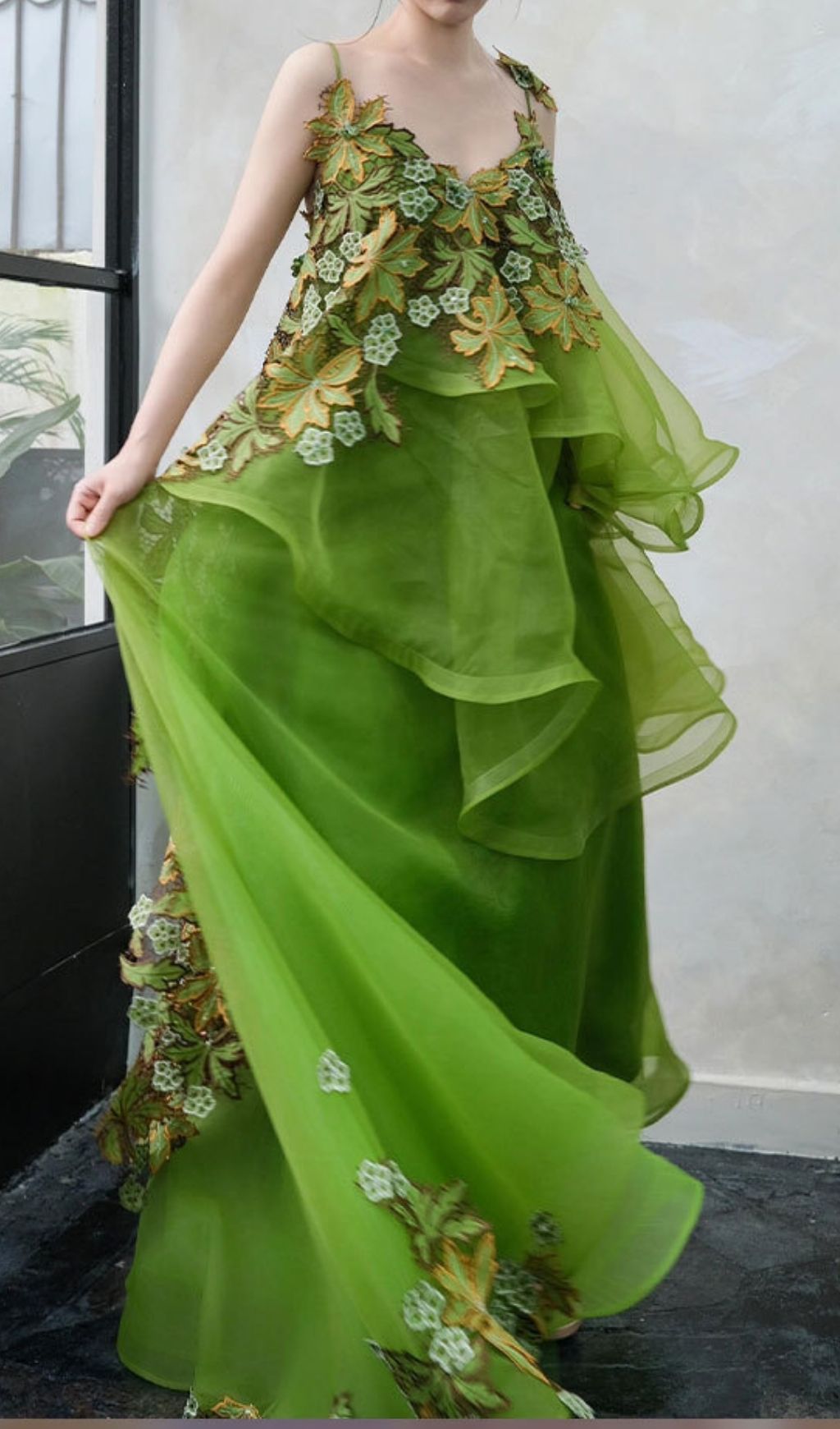 Fashionslee Women Kenda Green Embellished Maxi Dress
