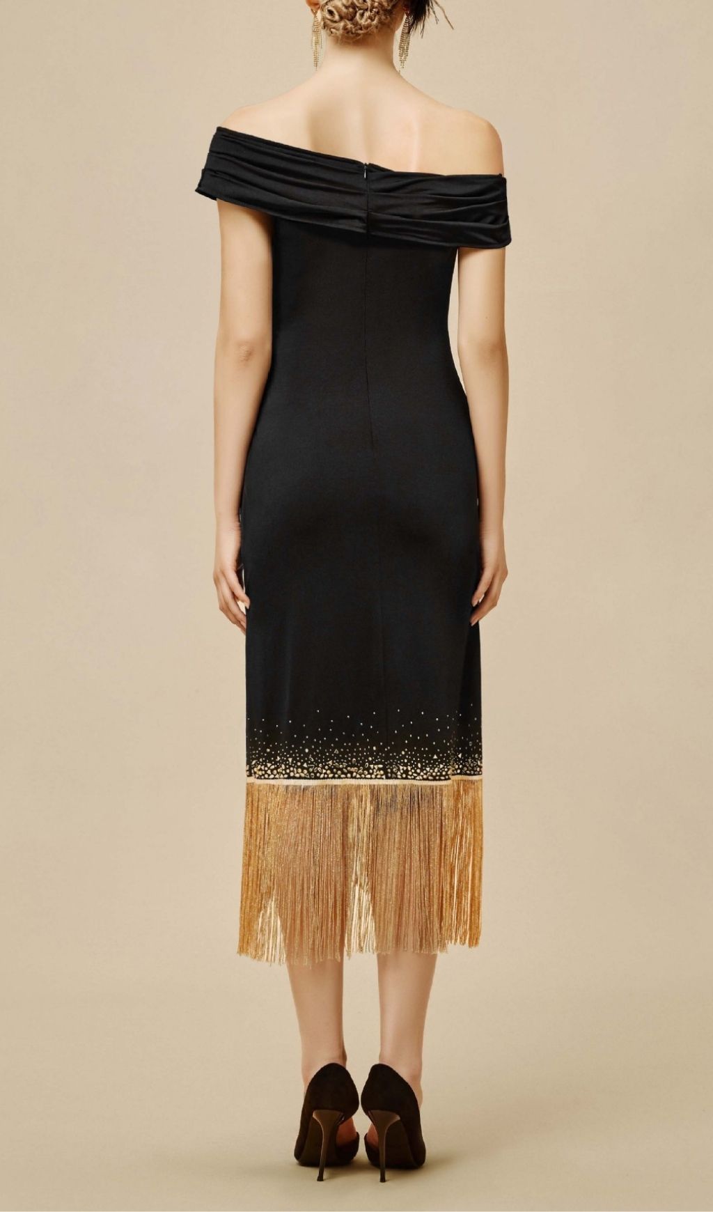 Fashionslee Women Koda Gold Tassel Diamante Bandage Midi Dress
