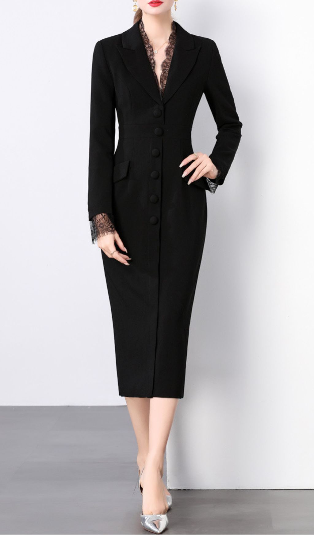 Fashionslee Women Romulus Long Sleeve Lace Midi Dress