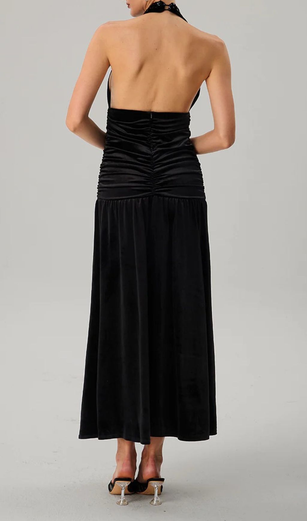 Fashionslee Women Faro Halterneck Ruched Maxi Dress