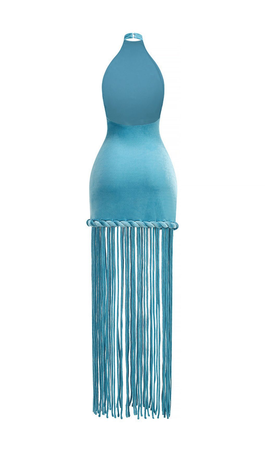 7d62c60e167aefb35625890fb8f88adf.jpg Fashionslee Women Jamie Blue Halter Tassel Velvet Maxi Dress