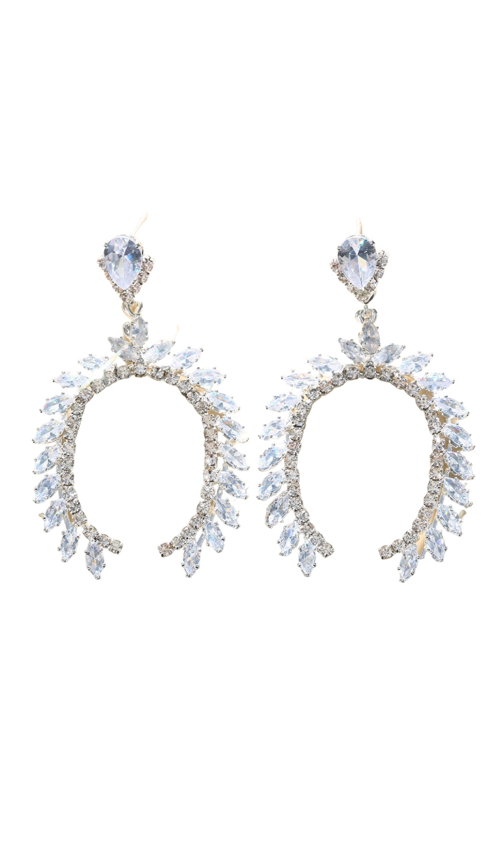 Fashionslee Women Silver Crystal Arched Shape Drop Earrings