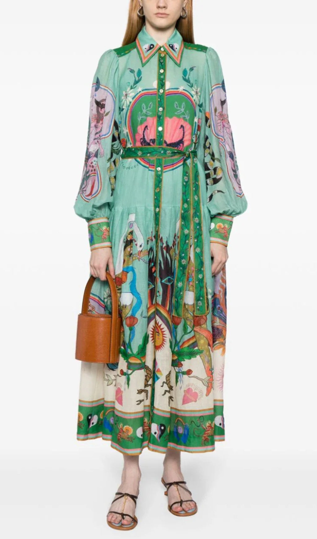 Fashionslee Women Apollonia Belted Printed Shirt Dress