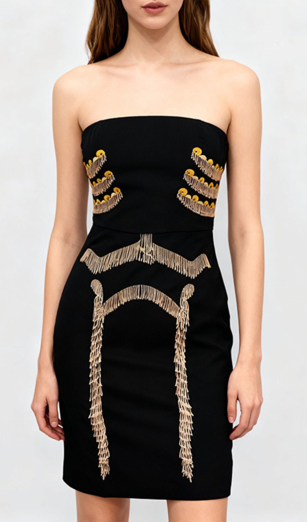 Fashionslee Women Julissa Black Strapless Tassel Mini Dress