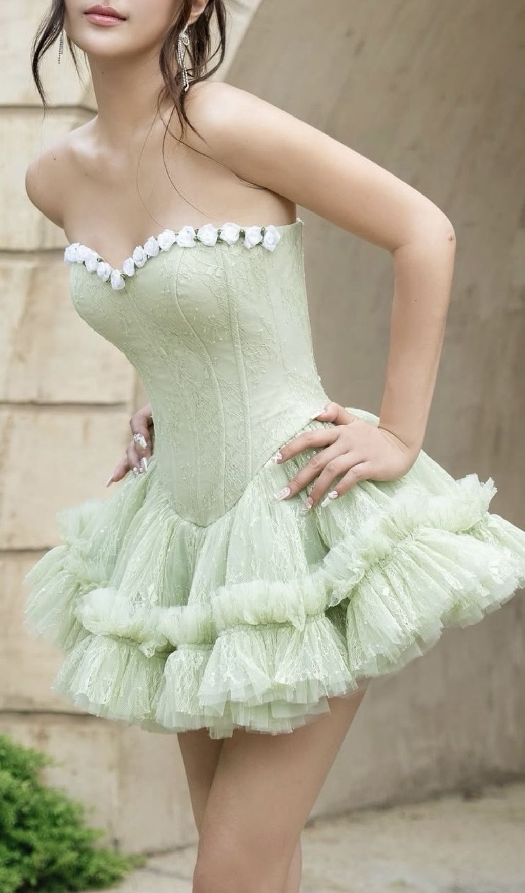 Fashionslee Women Karmina Green Strapless Lace Corset Mini Dress