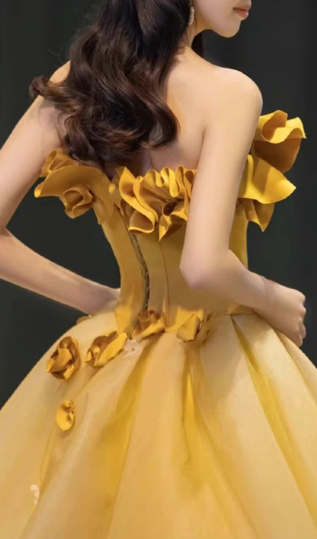 Fashionslee Women Dalia Yellow Flower Embellished Maxi Dress