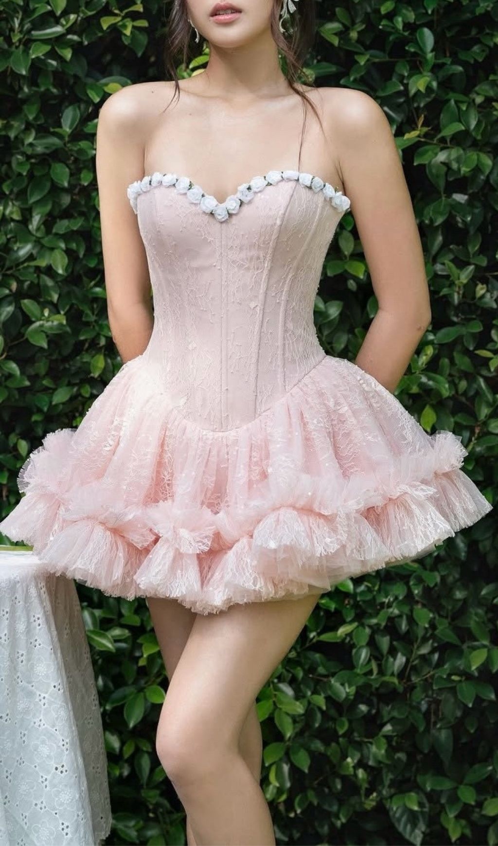 Fashionslee Women Karmina Pink Strapless Lace Corset Mini Dress