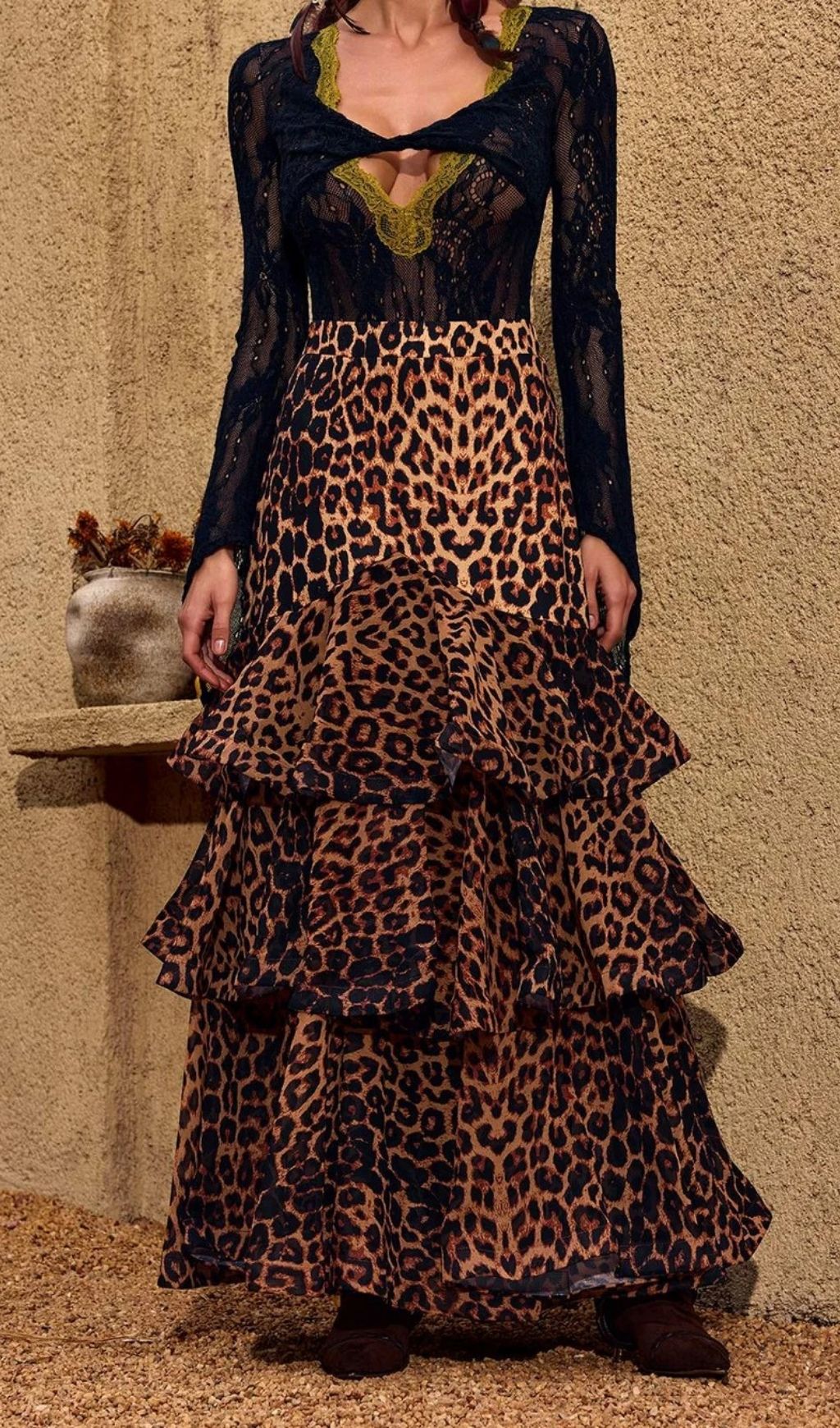 Fashionslee Women Cherene Leopard Tiered Skirt
