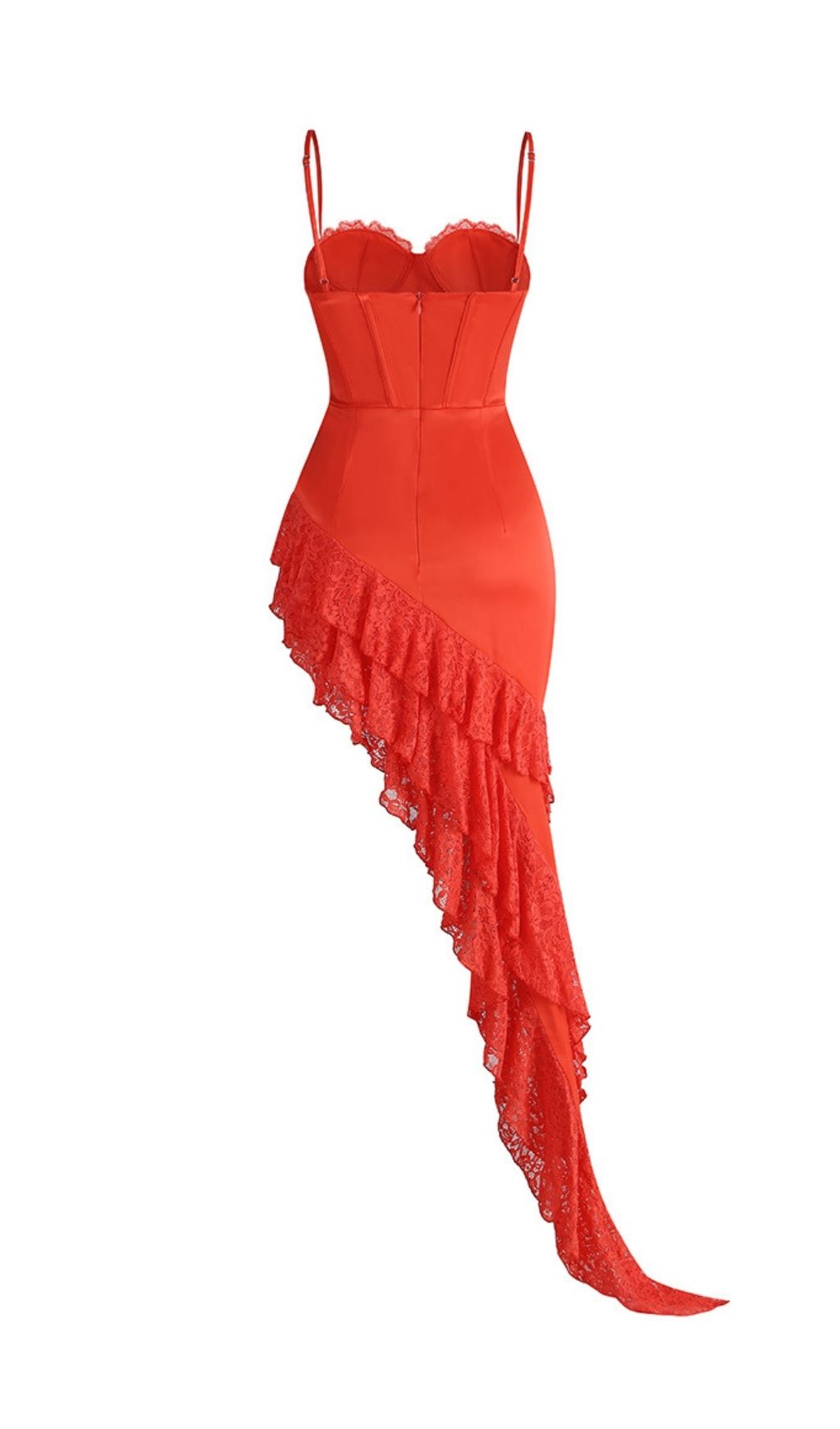 TRENDING CORAL LACE SATIN CORSET DRESS - OWNCI