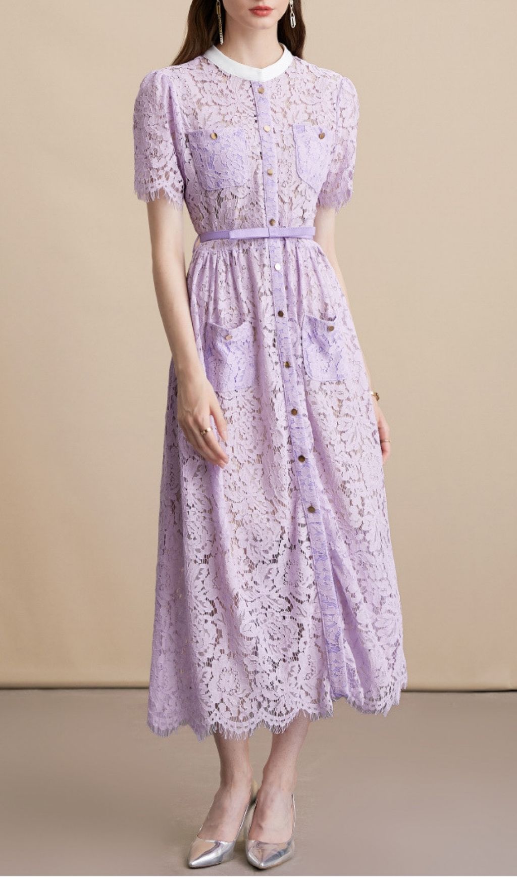 Fashionslee Women Kianda Purple Lace Midi Dress