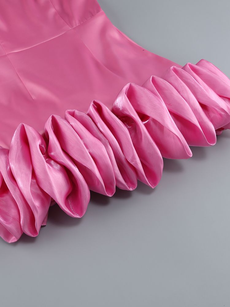 Fashionslee Women Bari Pink Ruffle Detail Mini Dress