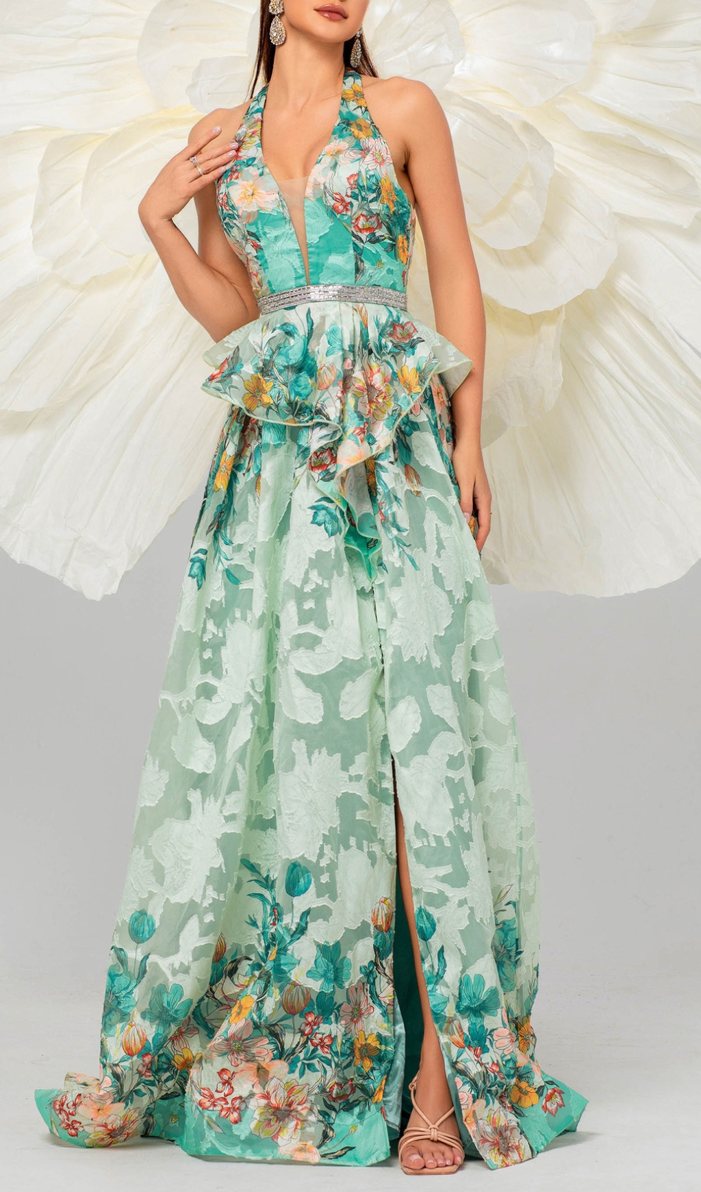 7e6c910604f7e6eee389c0428cceb67c.jpg Fashionslee Women Brona Green Halter Floral Printed Maxi Dress