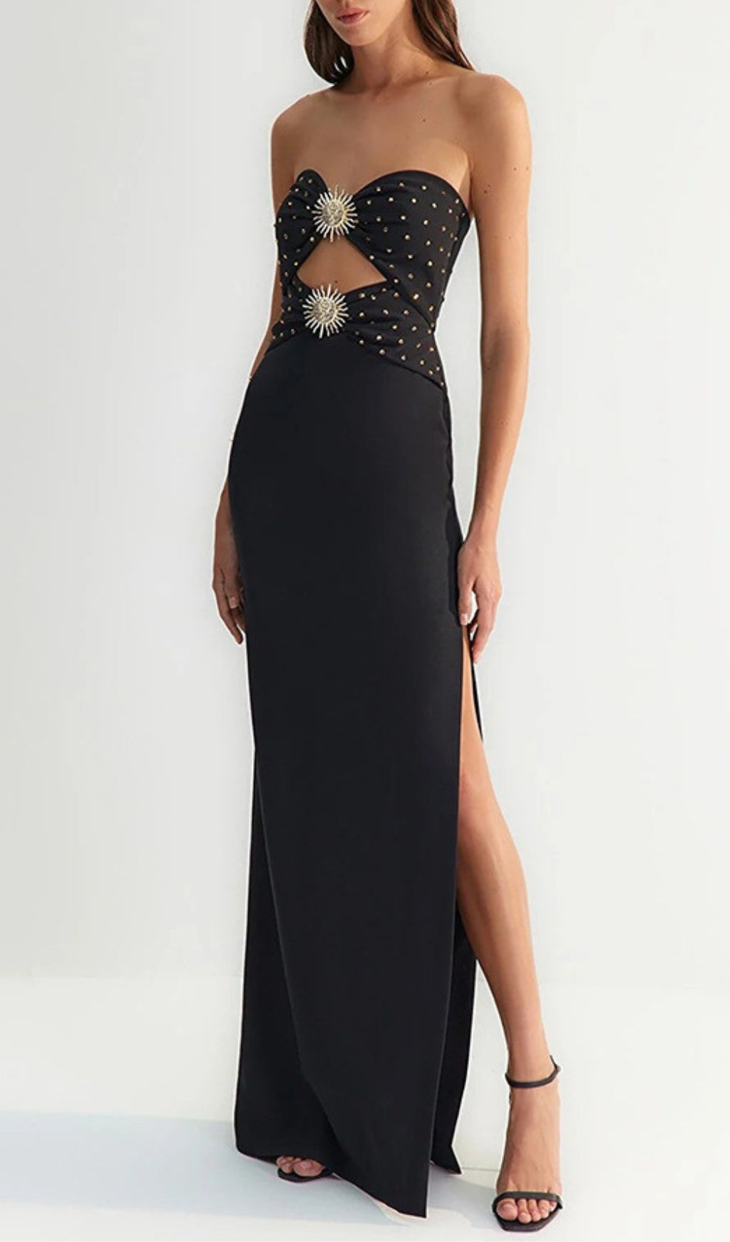 7e75f001491628b274508390767f119a.jpeg Fashionslee Women Annmarie Black Polka Column Maxi Dress