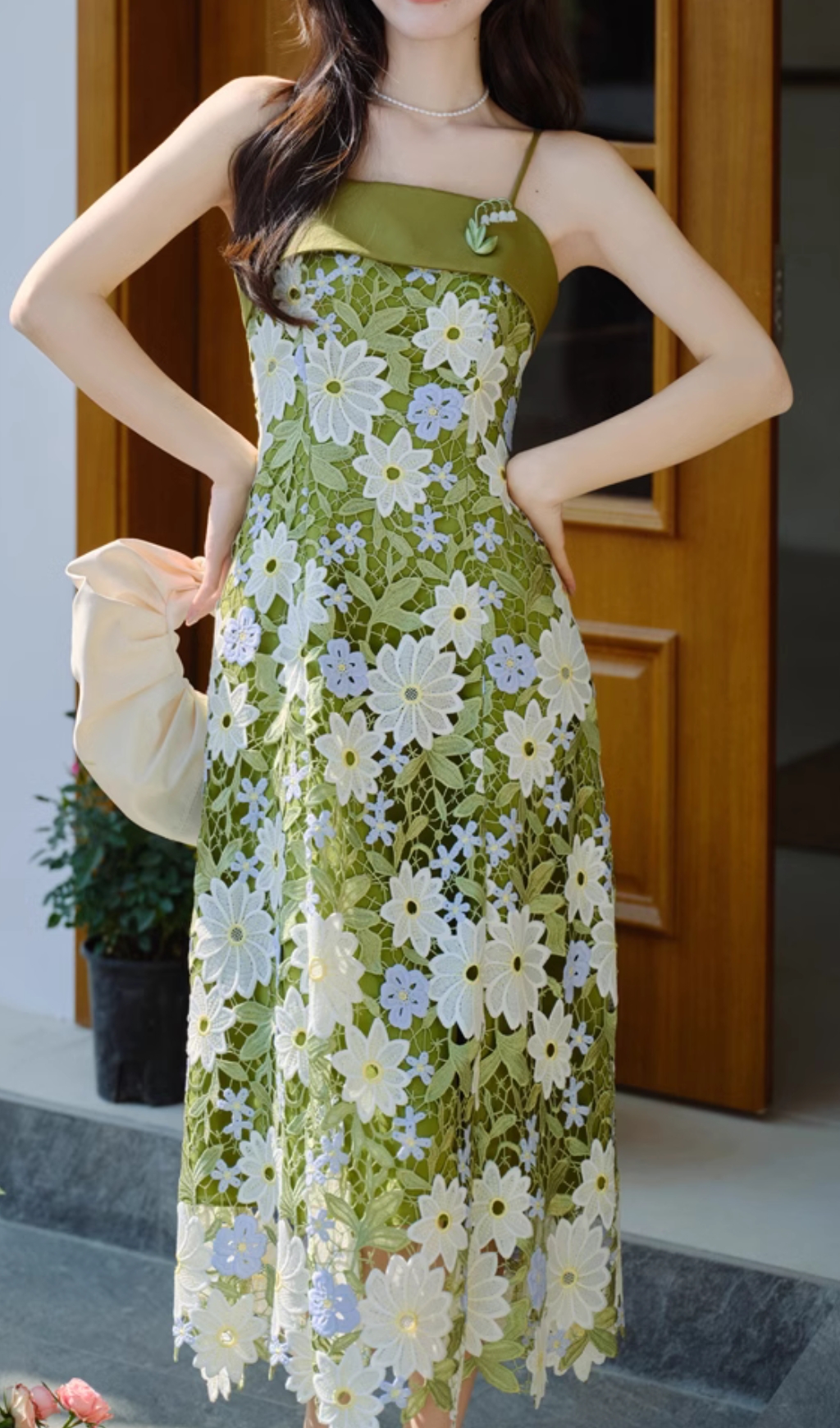 Fashionslee Women Drago Green Flower Midi Dress