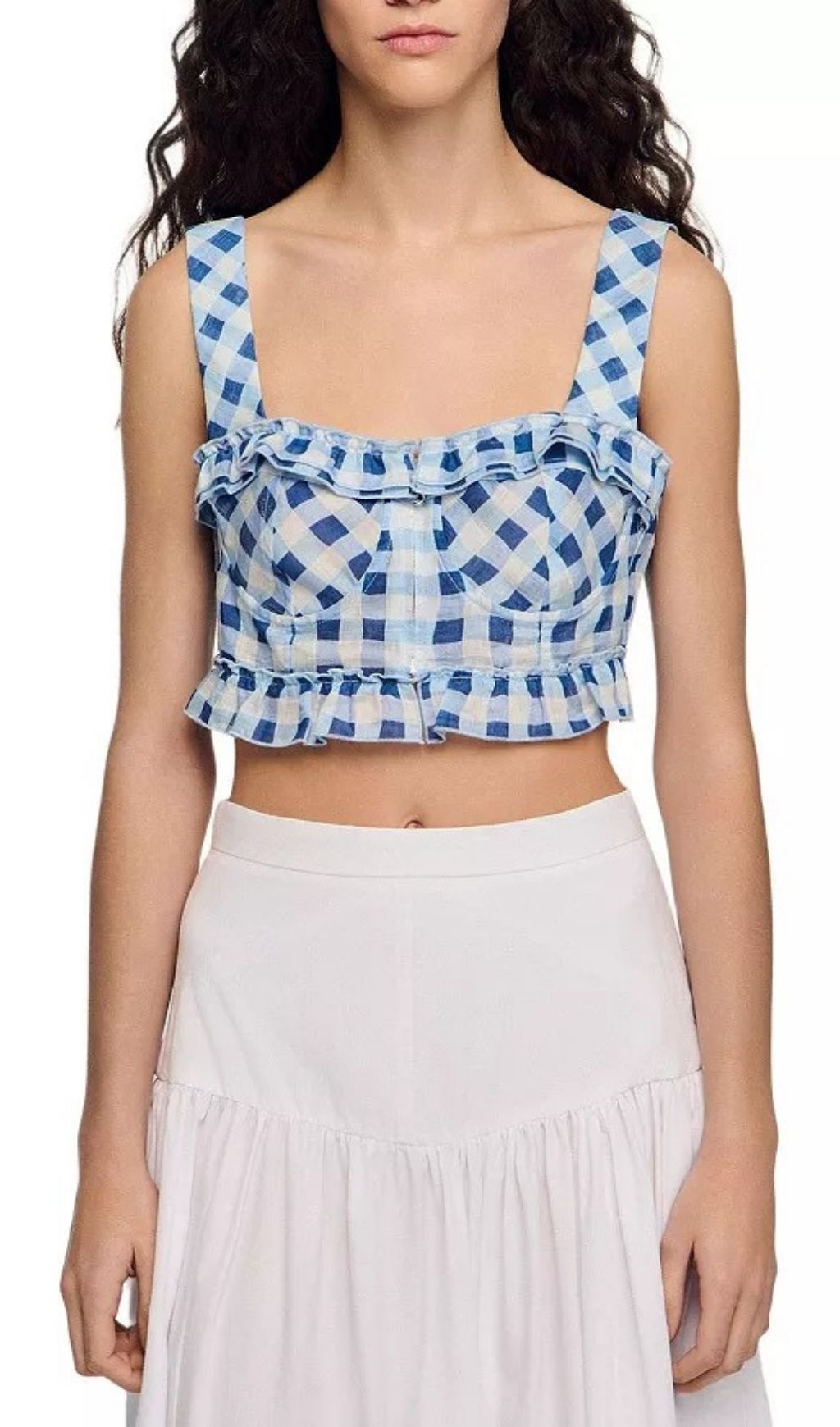 Fashionslee Women Josie Gingham Linen Blend Crop Top