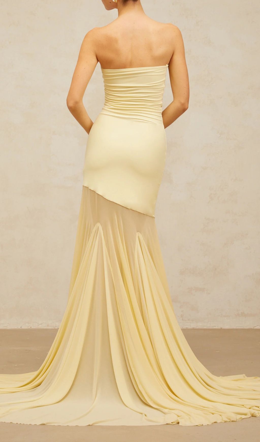 Fashionslee Women Gyda Yellow Strapless Mesh Maxi Dress