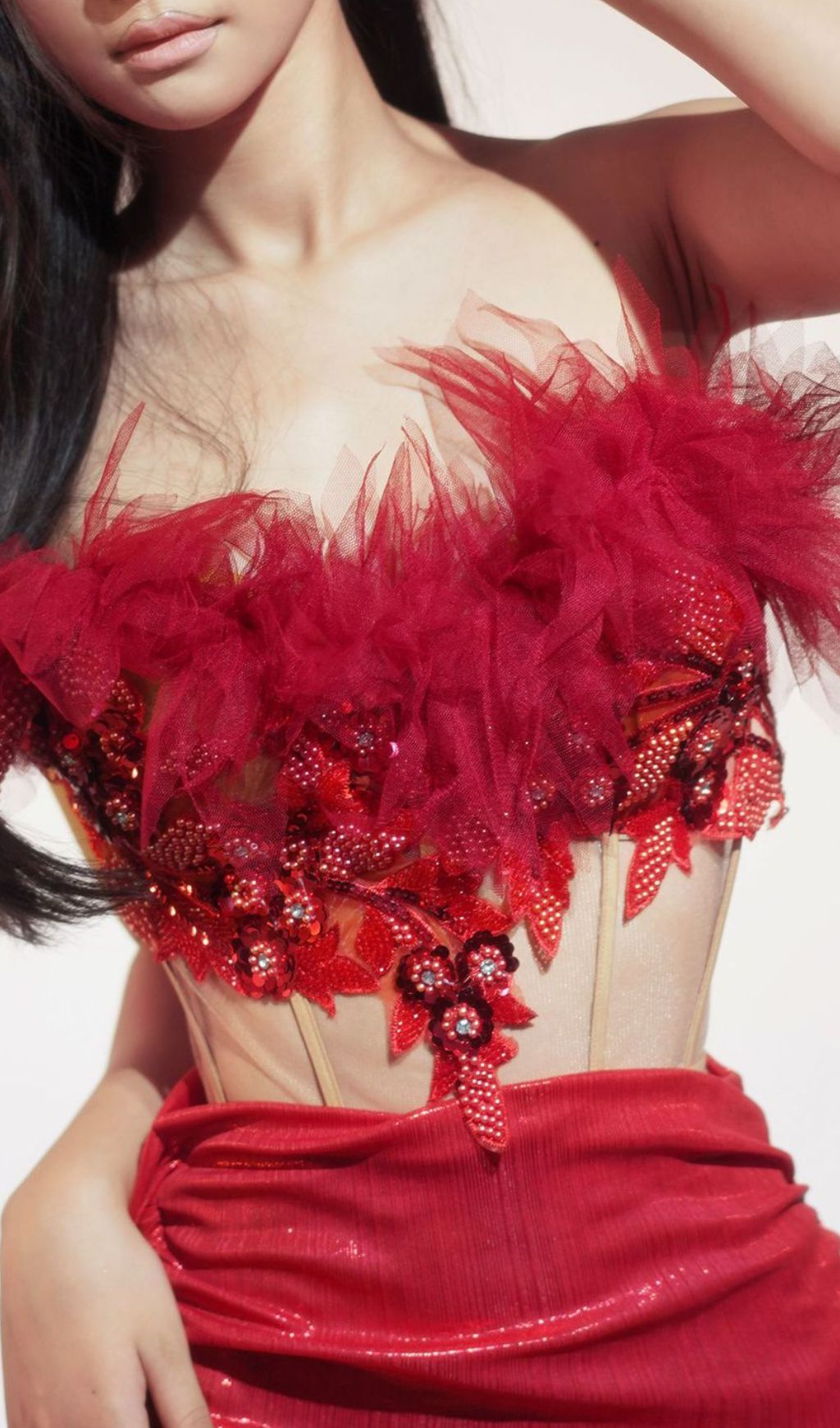 TRENDING RED BEADED CORSET SKIRT SET - OWNCI TRENDING RED BEADED CORSET SKIRT SET - OWNCI