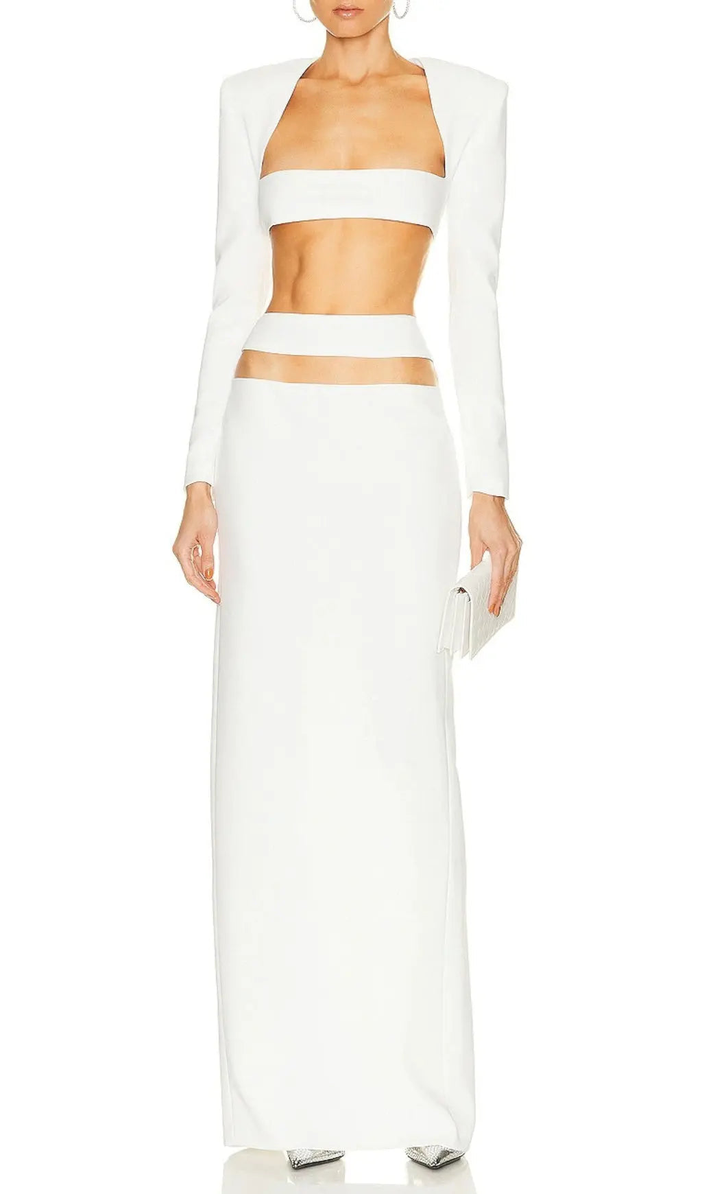 Fashionslee Women White Two Pieces Bandage Set
