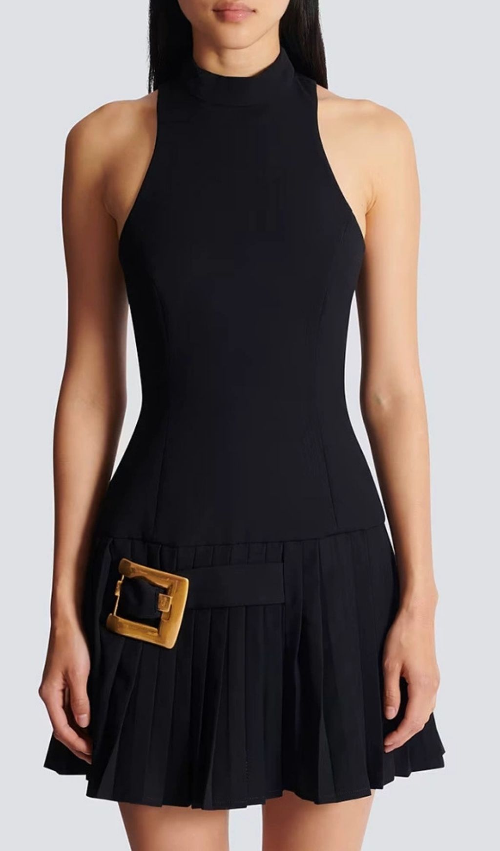 Fashionslee Women Kemi Black Sleeveless Pleated Mini Dress