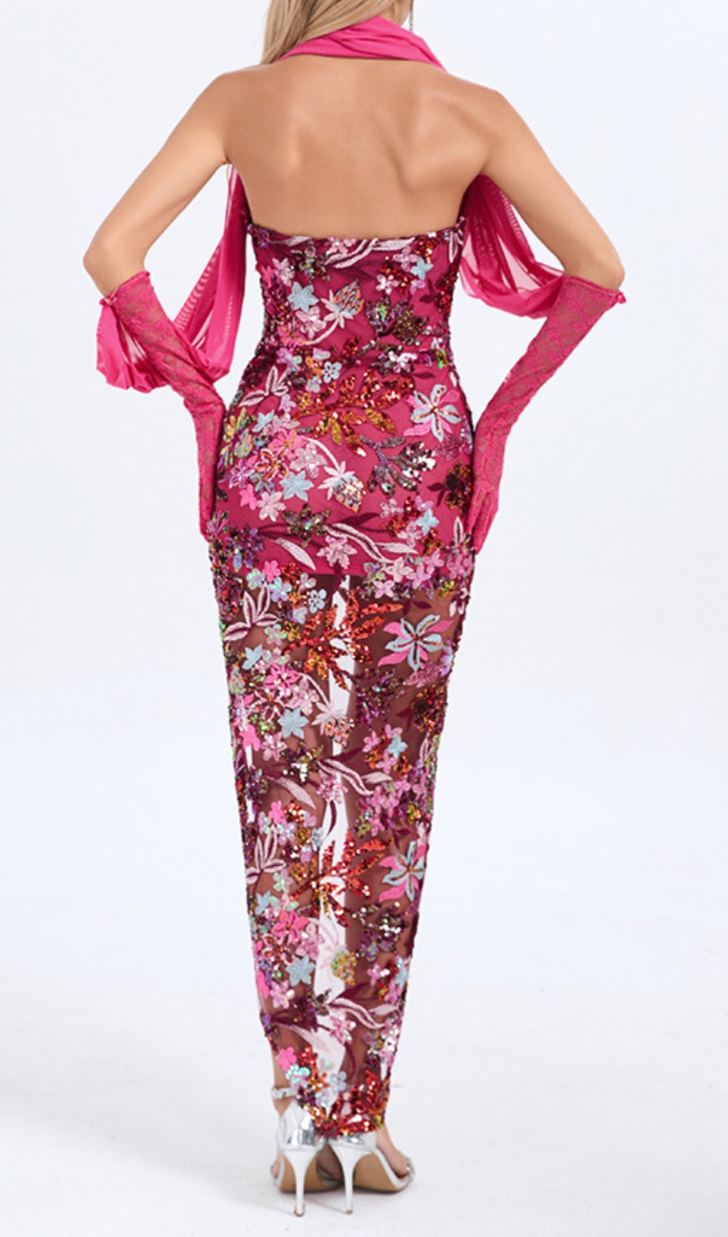 Fashionslee Women Buz Sequin Flower Embroidery Maxi Dress