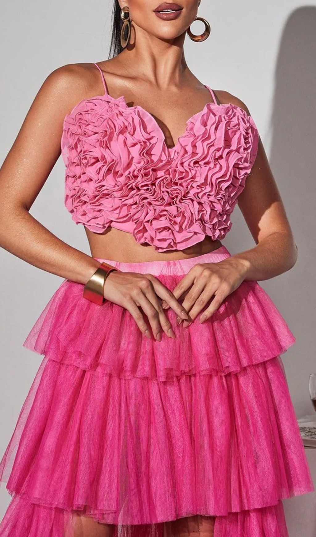 Fashionslee Women Connie Spaghetti Heart Ruffle Top