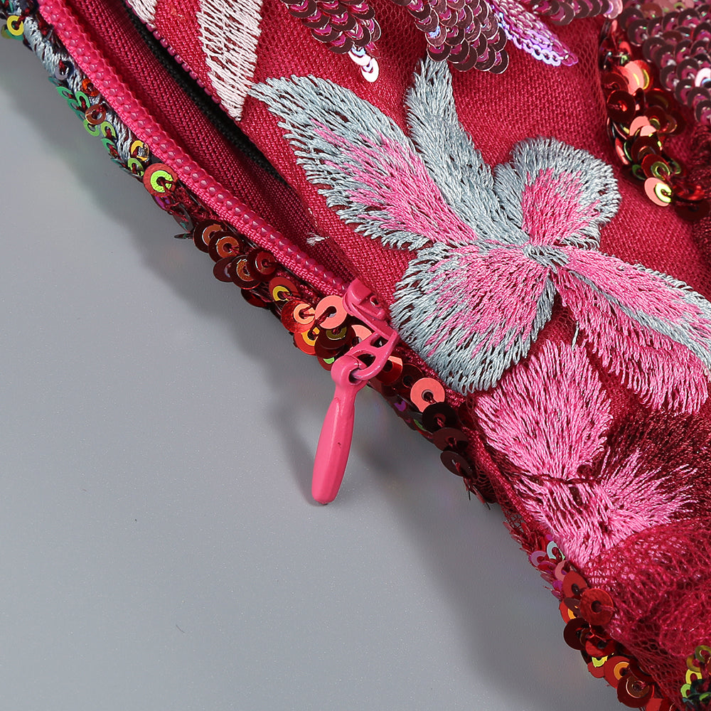 Fashionslee Women Buz Sequin Flower Embroidery Maxi Dress