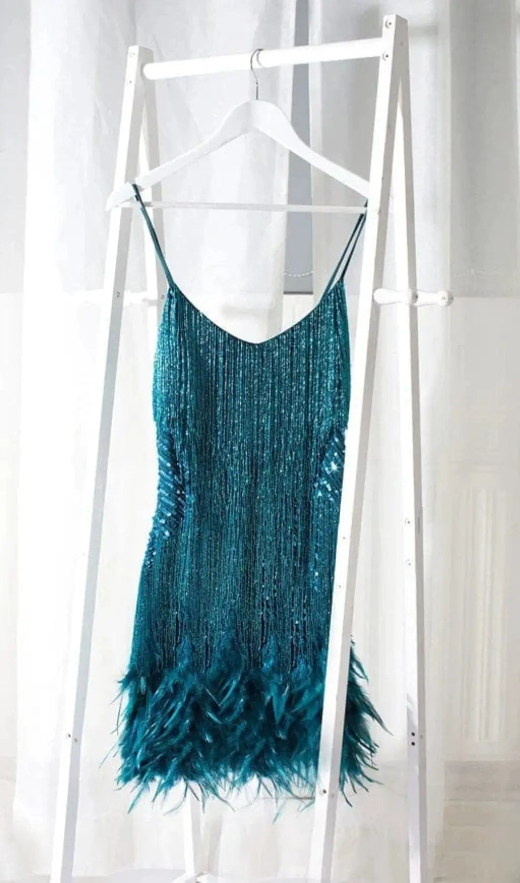 7ec0cf0b46515c3957ded053933b4ffc.jpeg Fashionslee Women Tassel Feather Mini Dress In Dark Green