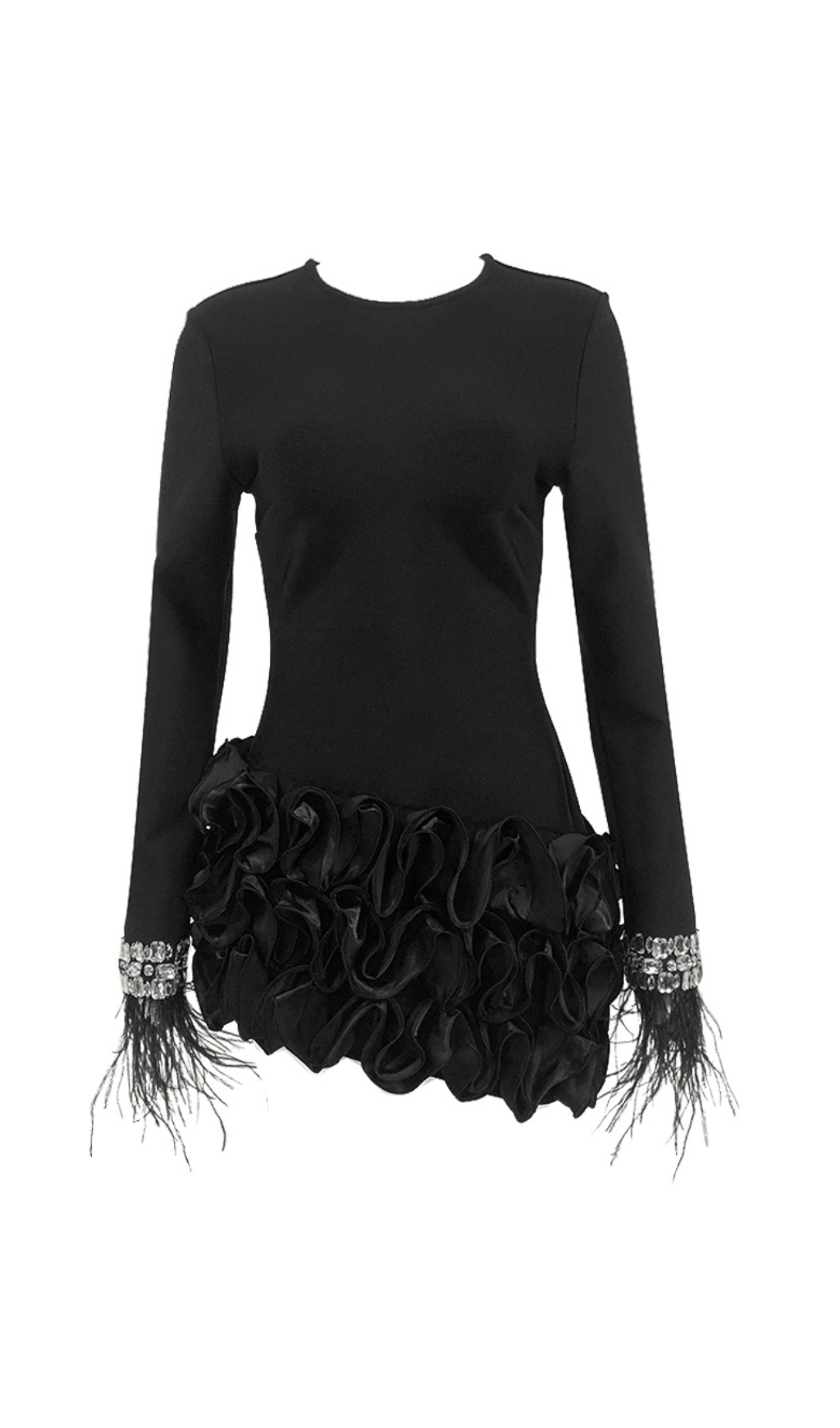 7eddc34b482e059129b215004bd1cad2.jpg Fashionslee Women Cardea Black Crystal Feather Ruffle Mini Dress