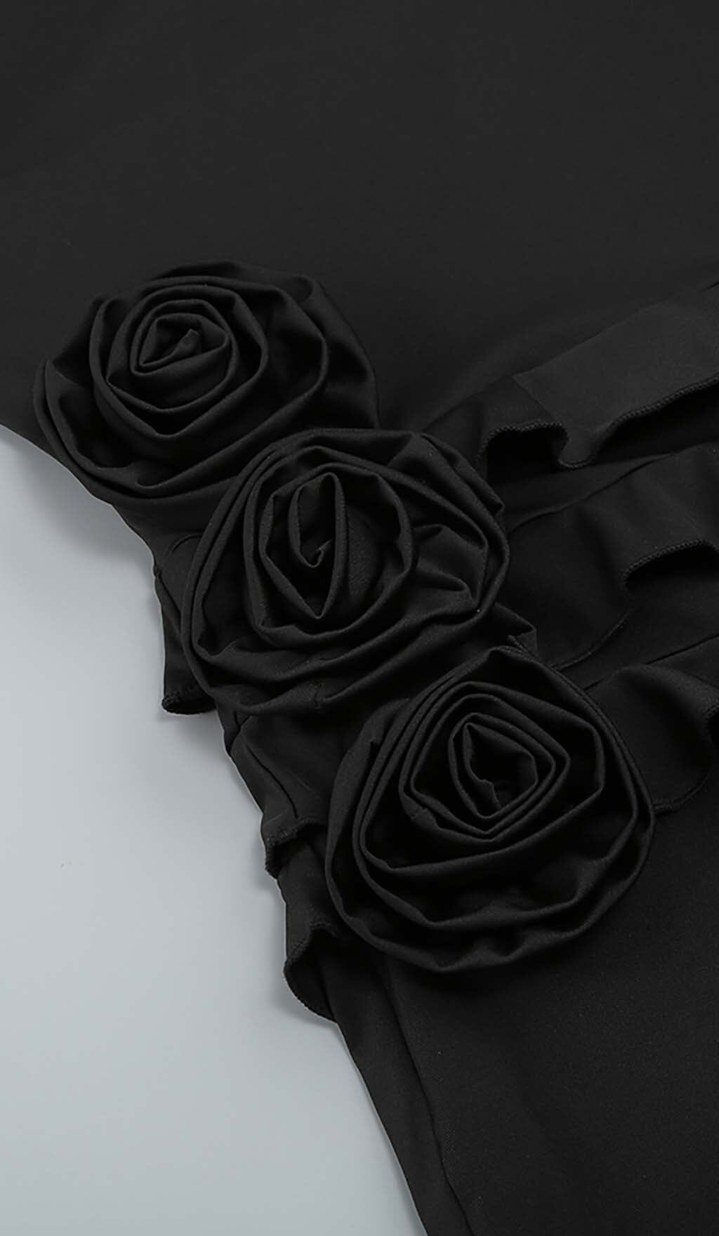 Fashionslee Women Rose-Detail Ruffled Mini Dress In Black