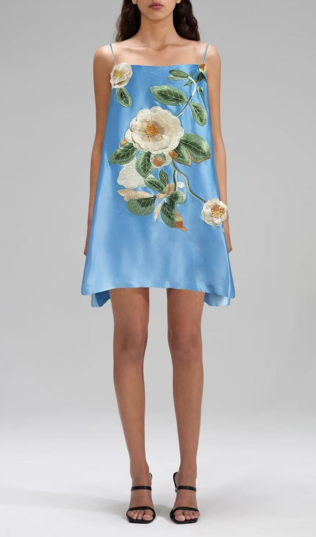 Fashionslee Women Fina Blue Flower Embroidery Mini Dress