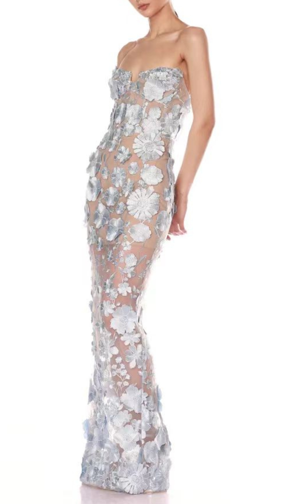 7f2af03bace74a4efc8326cd318c6624.jpg Fashionslee Women Decla Blue Strapless Flower Maxi Dress