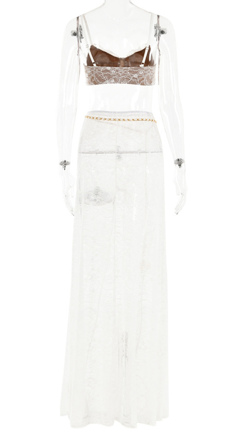 7f4827e5459af652760f96216ab94509.jpeg Fashionslee Women Ayumi White Lace Skirt Set With Waist Chain